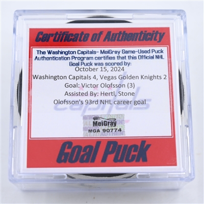 Victor Olofsson - Vegas Golden Knights - Goal Puck - October 15, 2024 vs. Washington Capitals (Capitals' 50th Anniversary Logo)