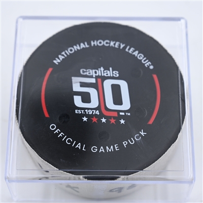 Victor Olofsson - Vegas Golden Knights - Goal Puck - October 15, 2024 vs. Washington Capitals (Capitals' 50th Anniversary Logo)