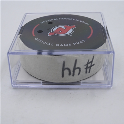 Jean-Gabriel Pageau - New York Islanders - Goal Puck - April 15, 2024 vs. New Jersey Devils (Devils Logo)