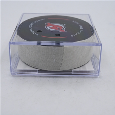 Jean-Gabriel Pageau - New York Islanders - Goal Puck - April 15, 2024 vs. New Jersey Devils (Devils Logo)