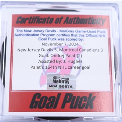 Ondrej Palat - New Jersey Devils - Goal Puck - November 7, 2024 vs. Montreal Canadiens (Devils Logo)