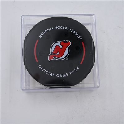 Kyle Palmieri - New York Islanders - Goal Puck - April 15, 2024 vs. New Jersey Devils (Devils Logo)