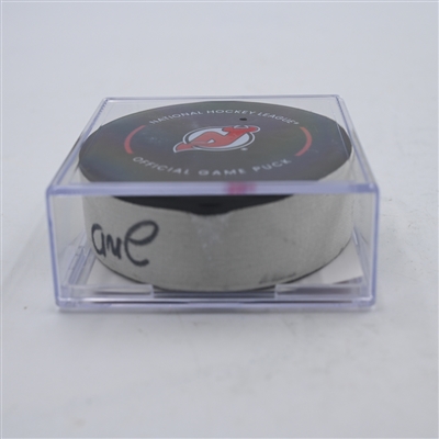 Kyle Palmieri - New York Islanders - Goal Puck - April 15, 2024 vs. New Jersey Devils (Devils Logo)