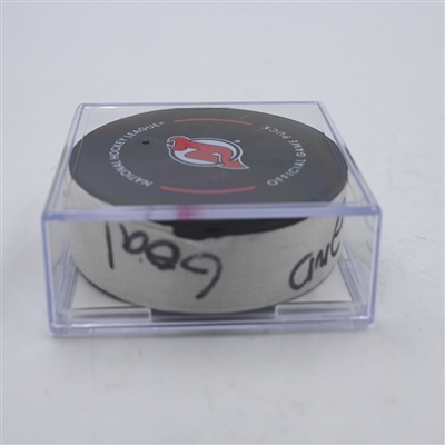 Kyle Palmieri - New York Islanders - Goal Puck - April 15, 2024 vs. New Jersey Devils (Devils Logo)