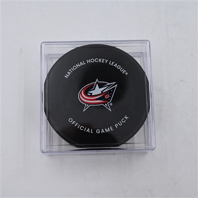 Kyle Palmieri - New York Islanders - Goal Puck - April 4, 2024 vs. Columbus Blue Jackets (Blue Jackets Logo)