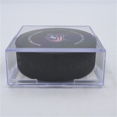 Kyle Palmieri - New York Islanders - Goal Puck - April 4, 2024 vs. Columbus Blue Jackets (Blue Jackets Logo)