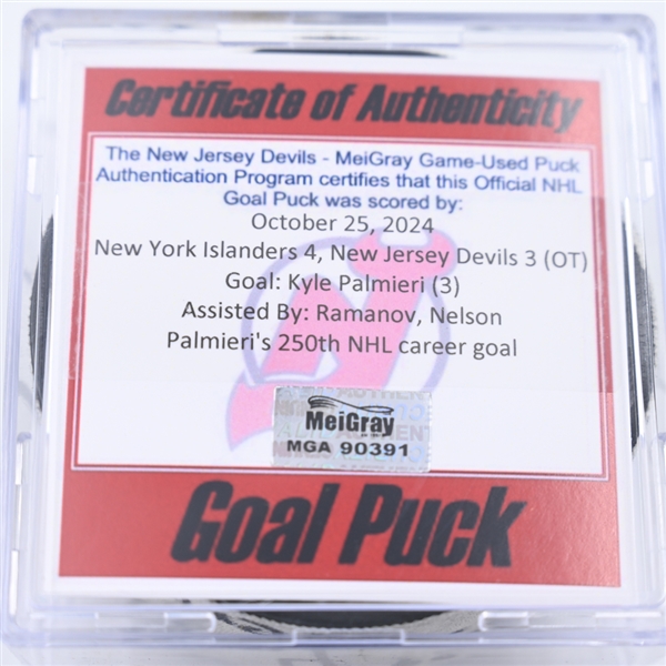 Kyle Palmieri - New York Islanders - Goal Puck - October 25, 2024 vs. New Jersey Devils (Devils Logo)