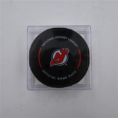 Rickard Rakell - Pittsburgh Penguins - Goal Puck - April 2, 2024 vs. New Jersey Devils (Devils Logo)