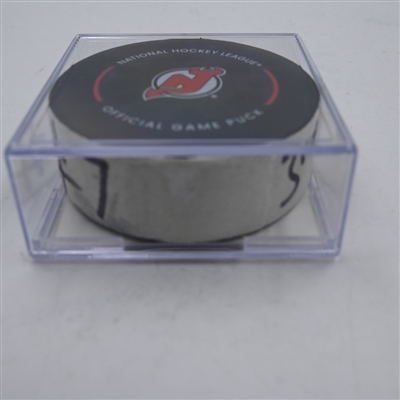 Rickard Rakell - Pittsburgh Penguins - Goal Puck - April 2, 2024 vs. New Jersey Devils (Devils Logo)