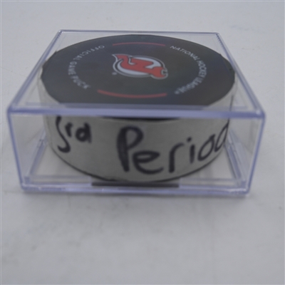 Rickard Rakell - Pittsburgh Penguins - Goal Puck - April 2, 2024 vs. New Jersey Devils (Devils Logo)