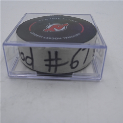 Rickard Rakell - Pittsburgh Penguins - Goal Puck - April 2, 2024 vs. New Jersey Devils (Devils Logo)