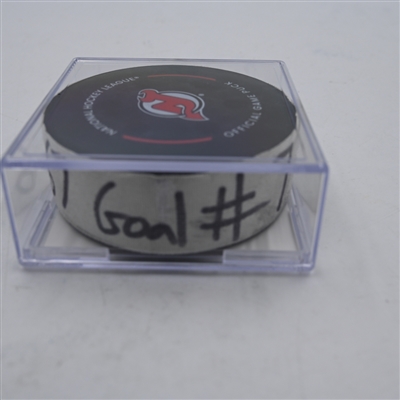 Rickard Rakell - Pittsburgh Penguins - Goal Puck - April 2, 2024 vs. New Jersey Devils (Devils Logo)