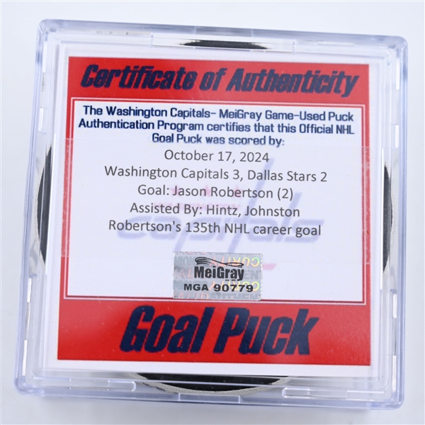 Jason Robertson - Dallas Stars - Goal Puck - October 17, 2024 vs. Washington Capitals (Capitals 50th Anniversary Logo)