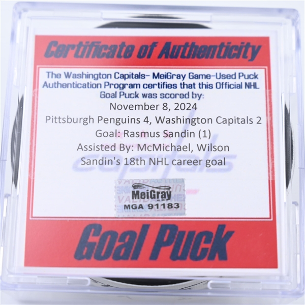 Rasmus Sandin - Washington Capitals - Goal Puck - November 8, 2024 vs. Pittsburgh Penguins (Capitals 50th Anniversary Logo)