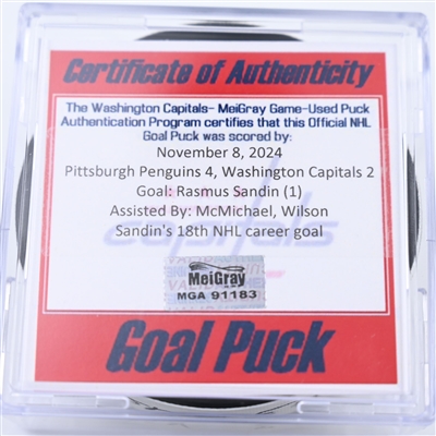 Rasmus Sandin - Washington Capitals - Goal Puck - November 8, 2024 vs. Pittsburgh Penguins (Capitals 50th Anniversary Logo)