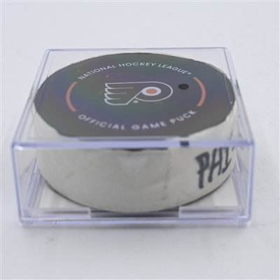 Travis Sanheim - Philadelphia Flyers - Goal Puck - April 1, 2024 vs. New York Islanders (Flyers Logo)