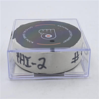 Travis Sanheim - Philadelphia Flyers - Goal Puck - April 1, 2024 vs. New York Islanders (Flyers Logo)