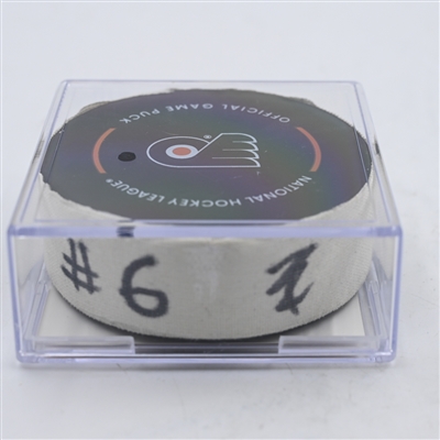 Travis Sanheim - Philadelphia Flyers - Goal Puck - April 1, 2024 vs. New York Islanders (Flyers Logo)