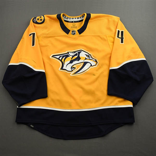 Juuse Saros - 18th NHL Career Shutout - Nashville Predators - Gold Set 3 Jersey - 2021-22 NHL Season