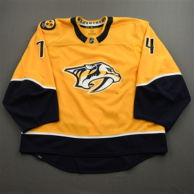 Juuse Saros - 18th NHL Career Shutout - Nashville Predators - Gold Set 3 Jersey - 2021-22 NHL Season