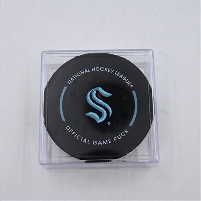 Justin Schultz - Seattle Kraken - Goal Puck - April 9, 2024 vs. Arizona Coyotes (Kraken Logo)