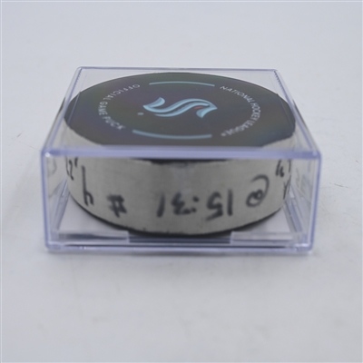 Justin Schultz - Seattle Kraken - Goal Puck - April 9, 2024 vs. Arizona Coyotes (Kraken Logo)