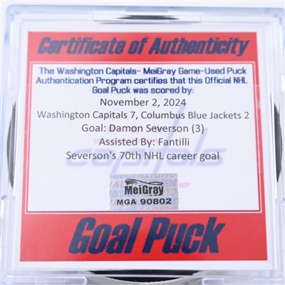 Damon Severson - Columbus Blue Jackets - Goal Puck - November 2, 2024 vs. Washington Capitals (Capitals 50th Anniversary Logo)