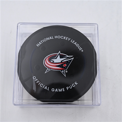 Cole Sillinger - Columbus Blue Jackets - Goal Puck - April 1, 2024 vs. Colorado Avalanche (Blue Jackets Logo)