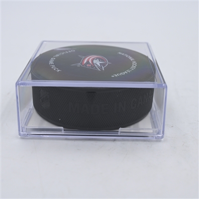 Cole Sillinger - Columbus Blue Jackets - Goal Puck - April 1, 2024 vs. Colorado Avalanche (Blue Jackets Logo)