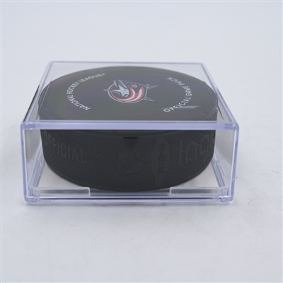 Cole Sillinger - Columbus Blue Jackets - Goal Puck - April 1, 2024 vs. Colorado Avalanche (Blue Jackets Logo)