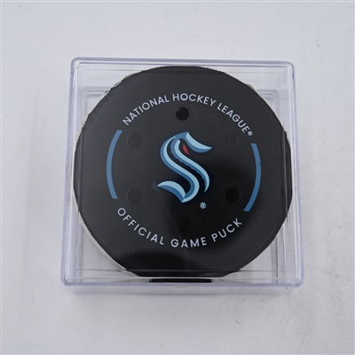 Brandon Tanev - Seattle Kraken - Goal Puck - April 9, 2024 vs. Arizona Coyotes (Kraken Logo)