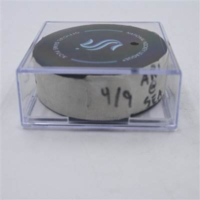 Brandon Tanev - Seattle Kraken - Goal Puck - April 9, 2024 vs. Arizona Coyotes (Kraken Logo)