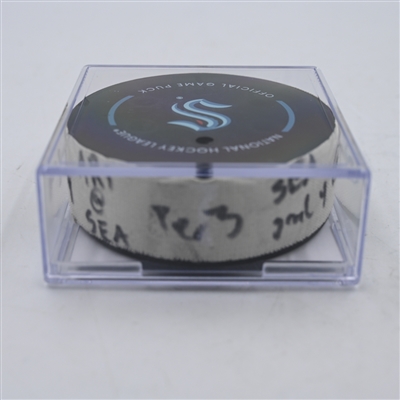 Brandon Tanev - Seattle Kraken - Goal Puck - April 9, 2024 vs. Arizona Coyotes (Kraken Logo)