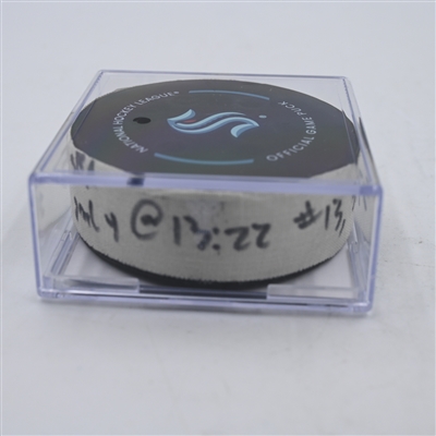 Brandon Tanev - Seattle Kraken - Goal Puck - April 9, 2024 vs. Arizona Coyotes (Kraken Logo)