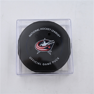 Chris Wagner - Colorado Avalanche - Goal Puck - April 1, 2024 vs. Columbus Blue Jackets (Blue Jackets Logo)