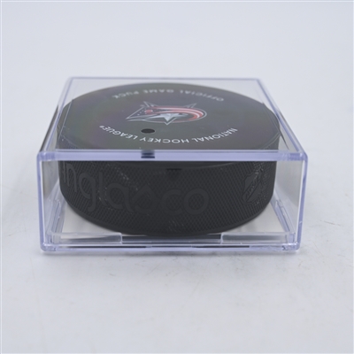 Chris Wagner - Colorado Avalanche - Goal Puck - April 1, 2024 vs. Columbus Blue Jackets (Blue Jackets Logo)