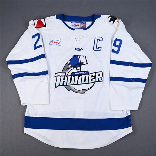 Brayden Watts - Wichita Thunder - Game-Worn White Jersey w/C