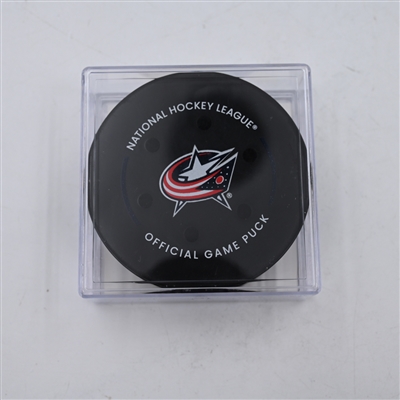 Zach Werenski - Columbus Blue Jackets - Goal Puck - April 6, 2024 vs. Philadelphia Flyers (Blue Jackets Logo)