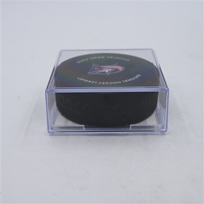 Zach Werenski - Columbus Blue Jackets - Goal Puck - April 6, 2024 vs. Philadelphia Flyers (Blue Jackets Logo)