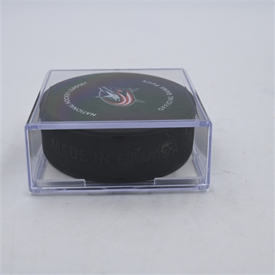 Zach Werenski - Columbus Blue Jackets - Goal Puck - April 6, 2024 vs. Philadelphia Flyers (Blue Jackets Logo)