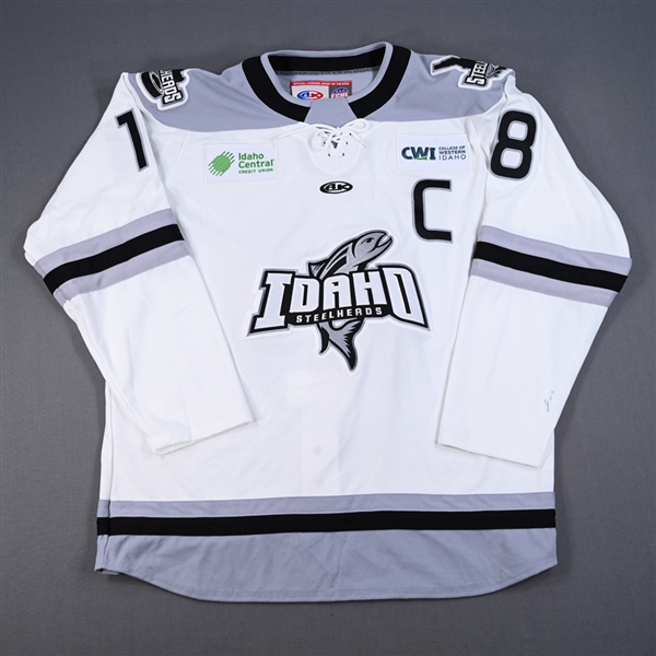 A.J. White - Idaho Steelheads - Game-Worn White Jersey w/C 