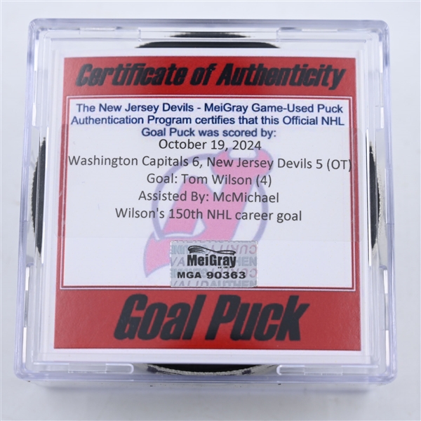 Tom Wilson - Washington Capitals - Goal Puck - October 19, 2024 vs. New Jersey Devils (Devils Logo)