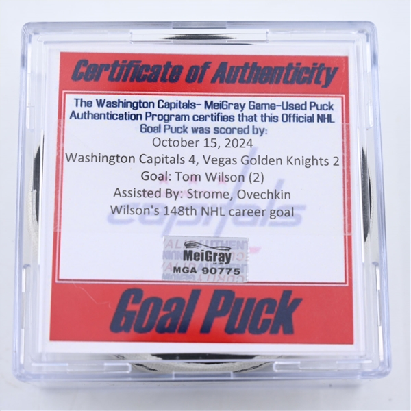 Tom Wilson - Washington Capitals - Goal Puck - October 15, 2024 vs. Vegas Golden Knights (Capitals 50th Anniversary Logo)