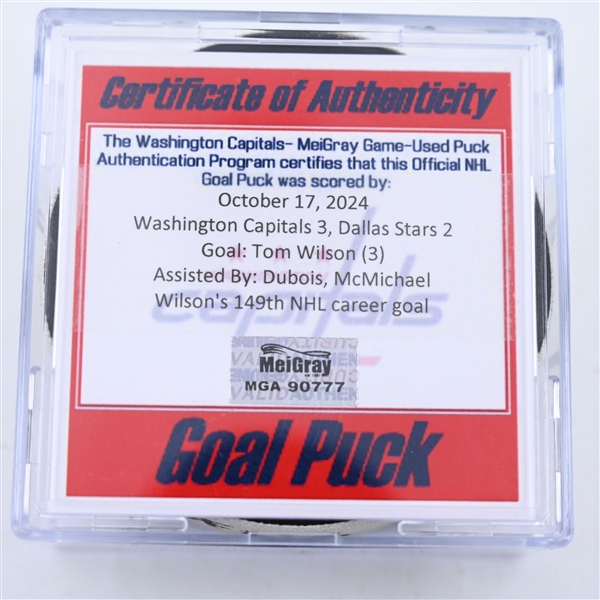 Tom Wilson - Washington Capitals - Goal Puck - October 17, 2024 vs. Dallas Stars (Capitals 50th Anniversary Logo)