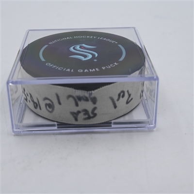 Shane Wright - Seattle Kraken - Goal Puck - April 9, 2024 vs. Arizona Coyotes (Kraken Logo)