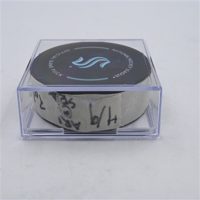 Shane Wright - Seattle Kraken - Goal Puck - April 9, 2024 vs. Arizona Coyotes (Kraken Logo)
