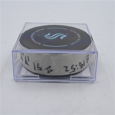 Shane Wright - Seattle Kraken - Goal Puck - April 9, 2024 vs. Arizona Coyotes (Kraken Logo)