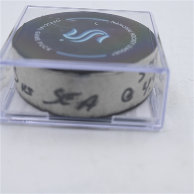 Fabian Zetterlund - San Jose Sharks - Goal Puck - April 11, 2024 vs. Seattle Kraken (Kraken Logo)