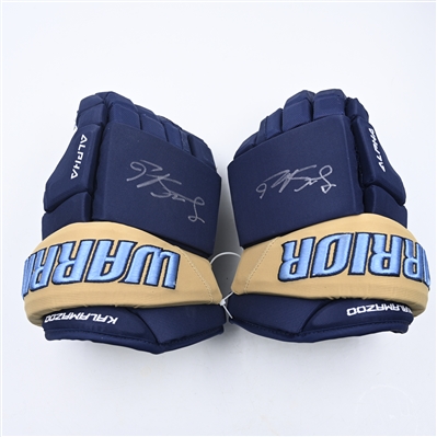 Luc Salem - Kalamazoo Wings - Game-Worn Navy, Warrior Covert Gloves - 2025 Warrior/ECHL Hockey Heritage Classic - Worn January 18, 2025 - Autographed