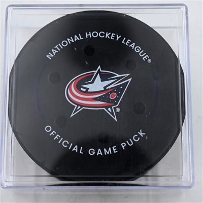 Joel Armia - Montreal Canadiens - Goal Puck - December 23, 2024 vs. Columbus Blue Jackets (Blue Jackets Logo)